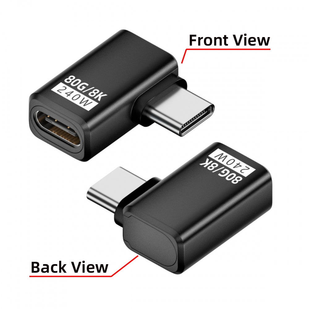 USB5.0 80Gbps Male to Female Extension Adapter Left Right Angled with 240W 16K 8K 5K Compatible with USB4.0 Thunderbolt3/4/5