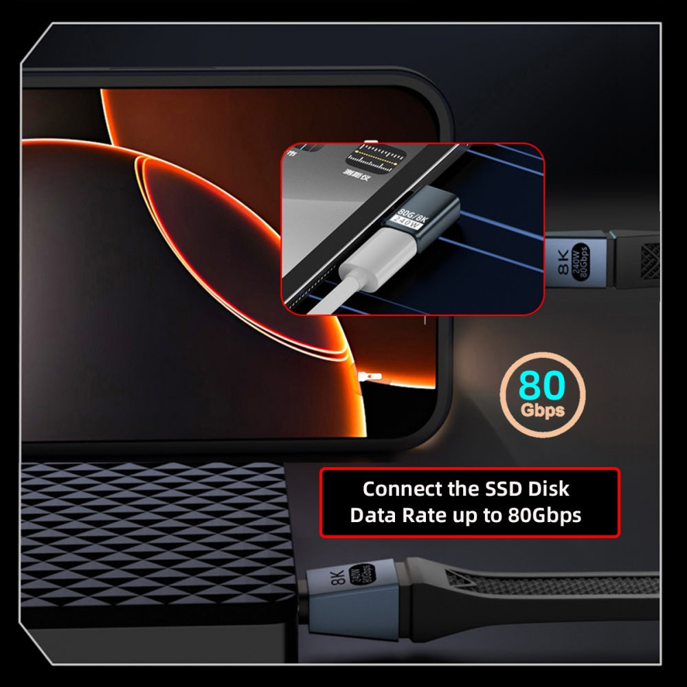 USB5.0 80Gbps Male to Female Extension Adapter Left Right Angled with 240W 16K 8K 5K Compatible with USB4.0 Thunderbolt3/4/5