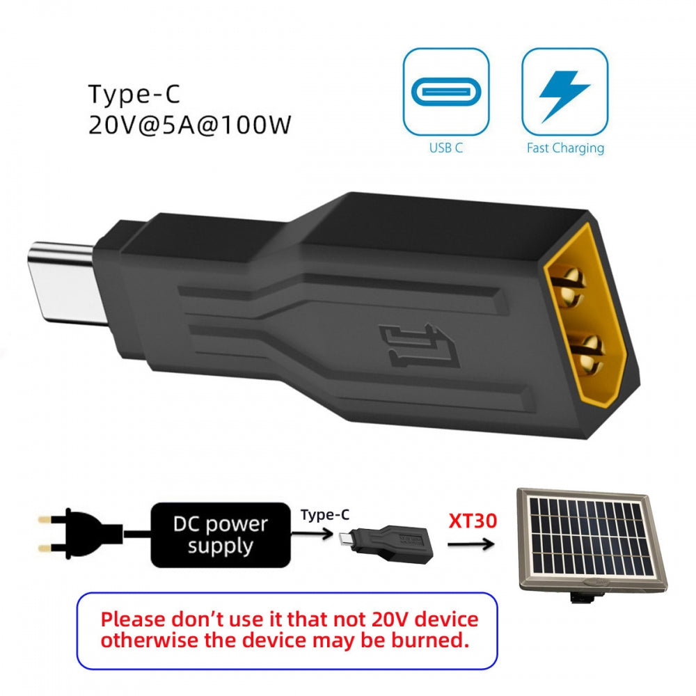 Type-C Male Input 100W 20V 5A PD to XT30 Male Output SC100 Protocol Fast Charging Adapter for RC Lipo Battery Quadcopter