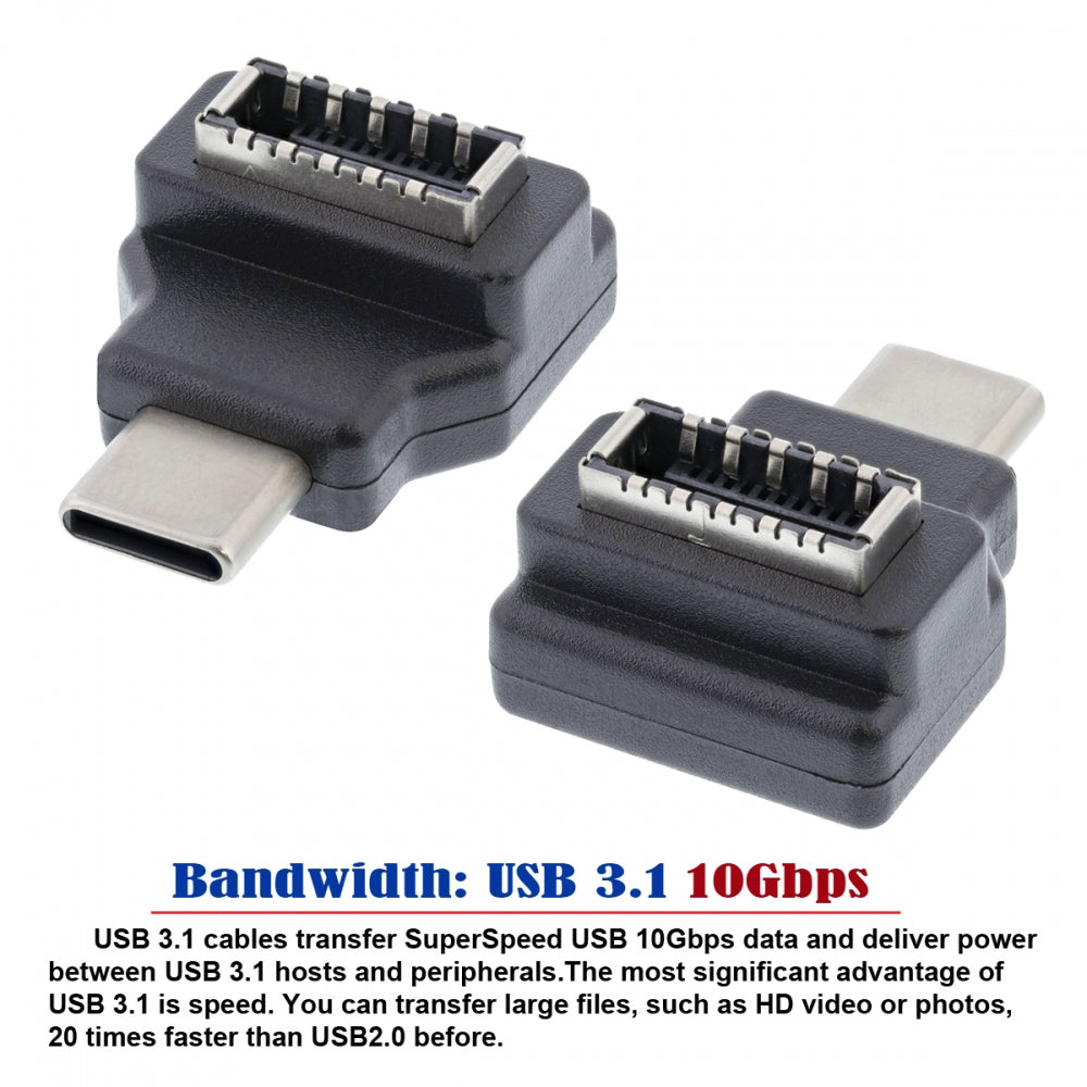 Type-C USB-C Male to Type-E USB 3.1 Front Panel Header Female Motherboard Extension Data Adapter 90 Degree Angled