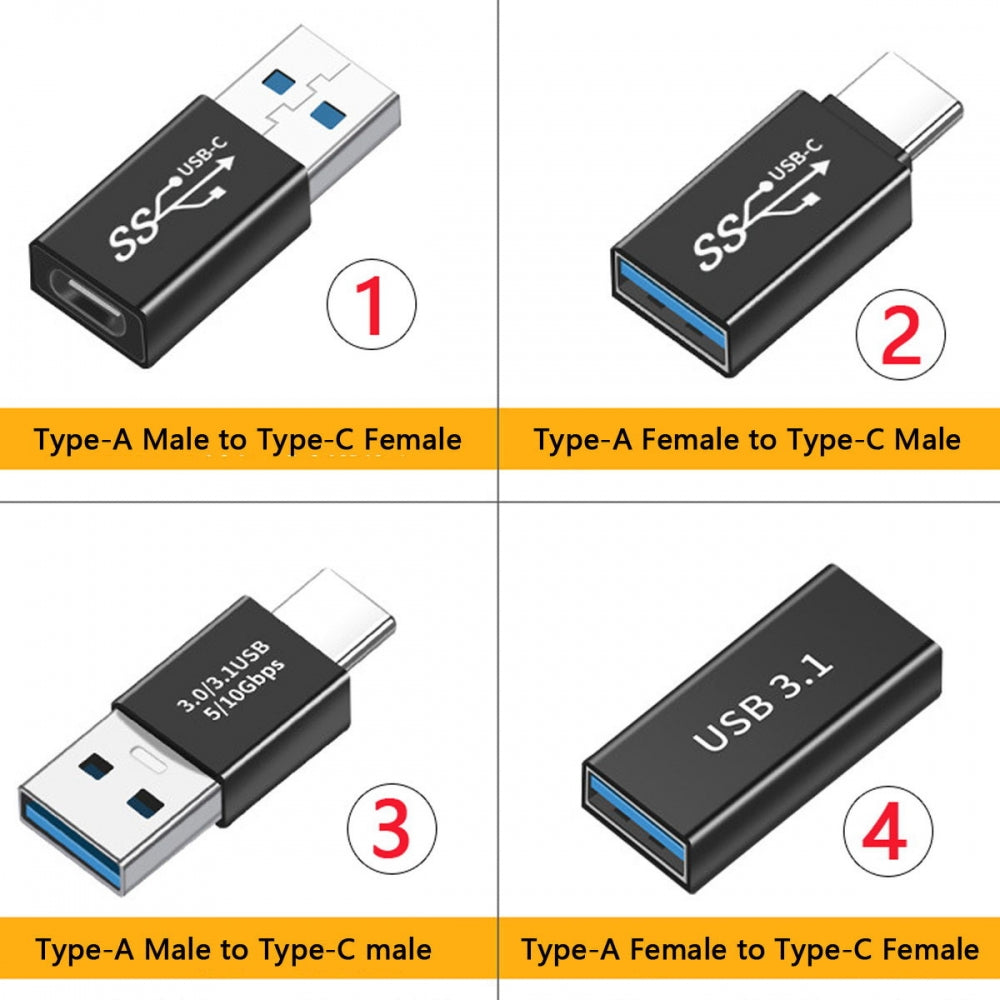 4pcs/lot USB 3.1 Type-A Male Female to USB-C Female Power Data 10Gbps Adapter for Laptop Phone