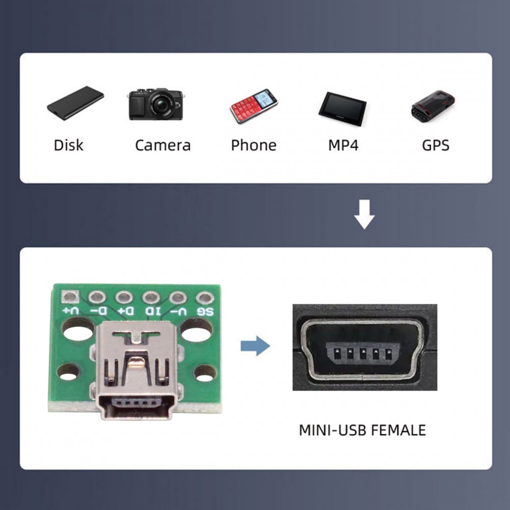 5pcs/set DIY OEM USB2.0 Mini-B Female Receptacle Socket Connector Horizontal with PCB Mounting Assembly Solder Type 480Mbps