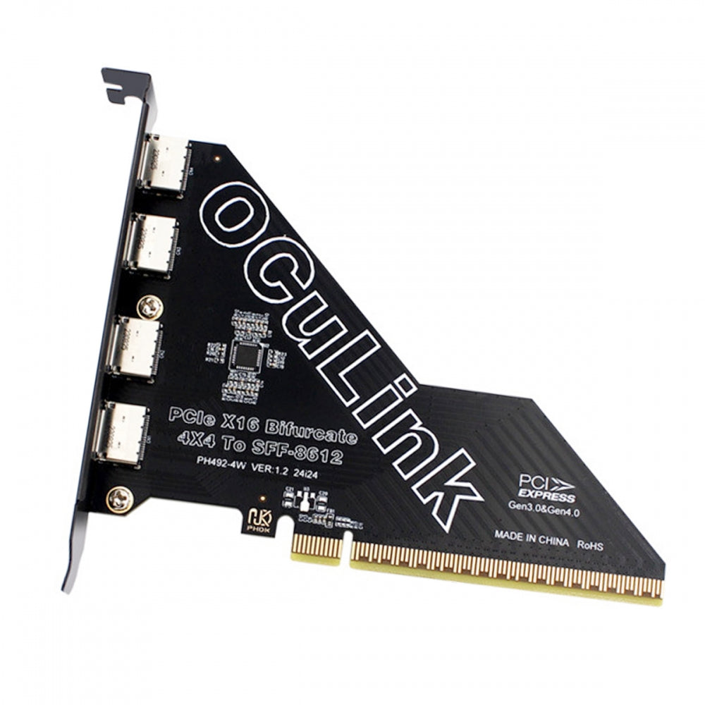 PCI-Express 4.0 PCIE 16x Detachable to Four Oculink SFF-8612 SFF-8611 External VROC Raid0 Adapter for U.2 SSD eGPU External Graphics Card Dock
