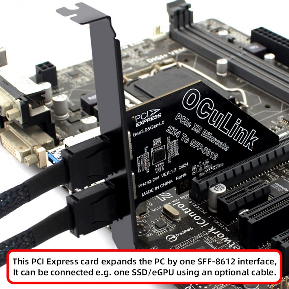 PCI-Express 4.0 PCIE 8x Detachable to Dual Oculink SFF-8612 SFF-8611 VROC Raid0 Adapter for U.2 SSD eGPU External Graphics Card Dock