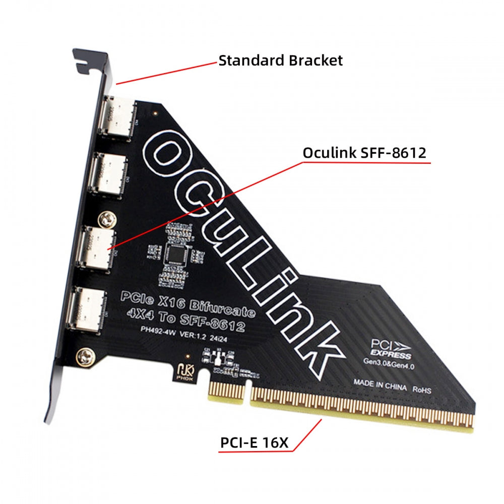 PCI-Express 4.0 PCIE 16x Detachable to Four Oculink SFF-8612 SFF-8611 External VROC Raid0 Adapter for U.2 SSD eGPU External Graphics Card Dock