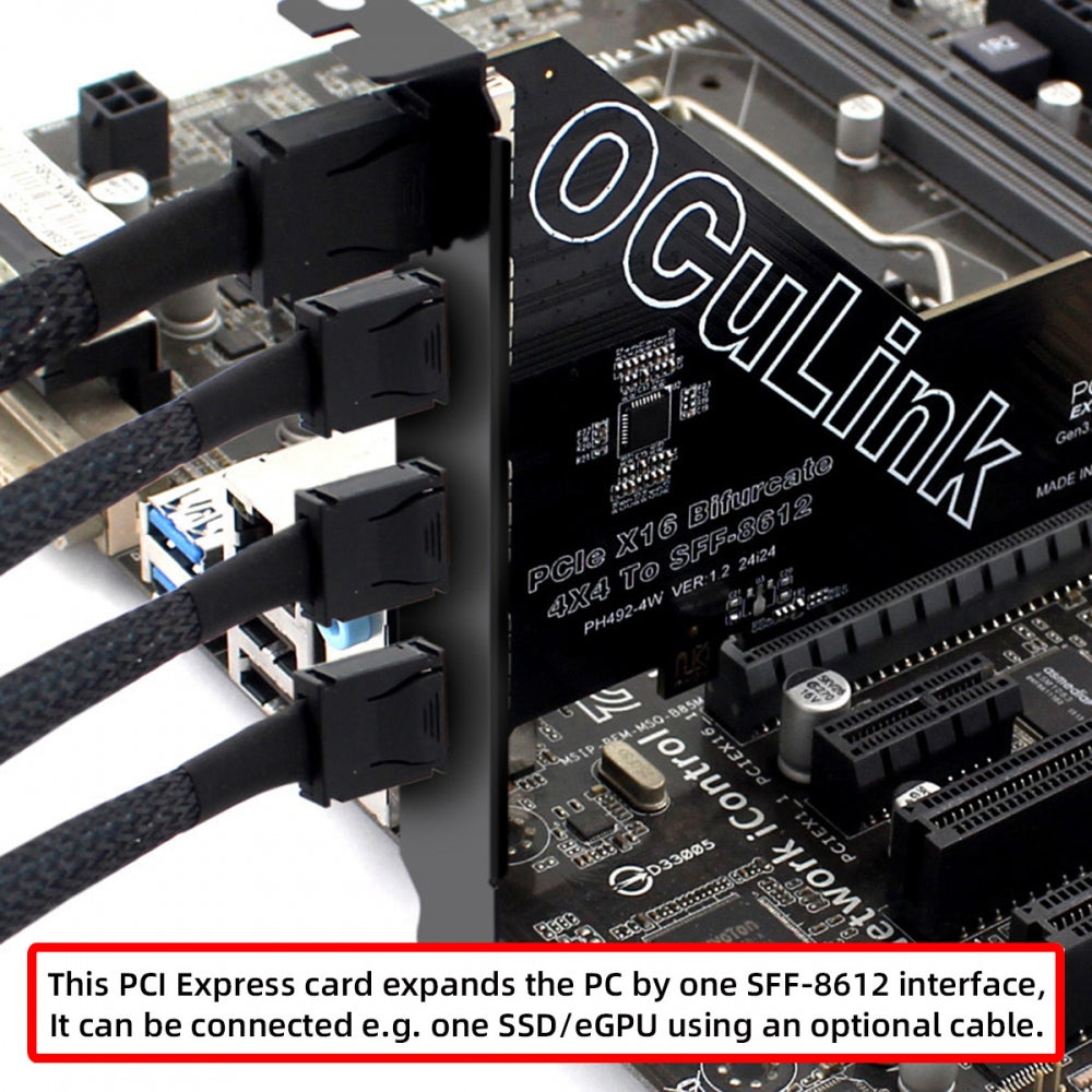 PCI-Express 4.0 PCIE 16x Detachable to Four Oculink SFF-8612 SFF-8611 External VROC Raid0 Adapter for U.2 SSD eGPU External Graphics Card Dock