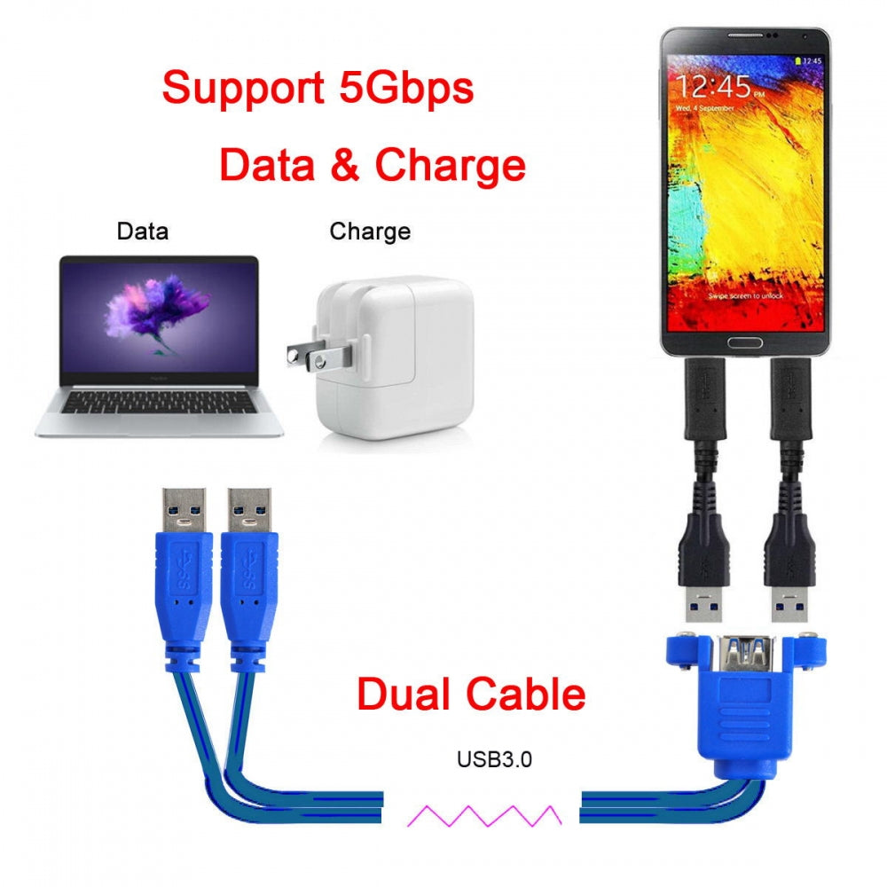 Stackable Dual USB 3.0 Male to Female Type-A Panel Type Header Cable Dual Ports 50cm