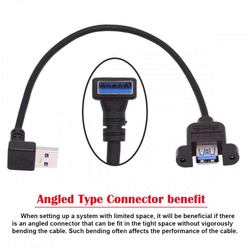 Down Angled USB 3.0 Male to Female Type-A Panel Type Header Cable 90 Degree Connector 30cm