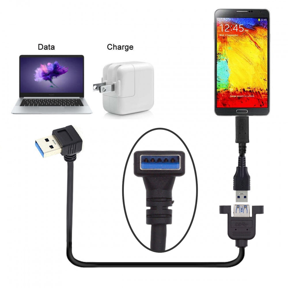 Down Angled USB 3.0 Male to Female Type-A Panel Type Header Cable 90 Degree Connector 30cm