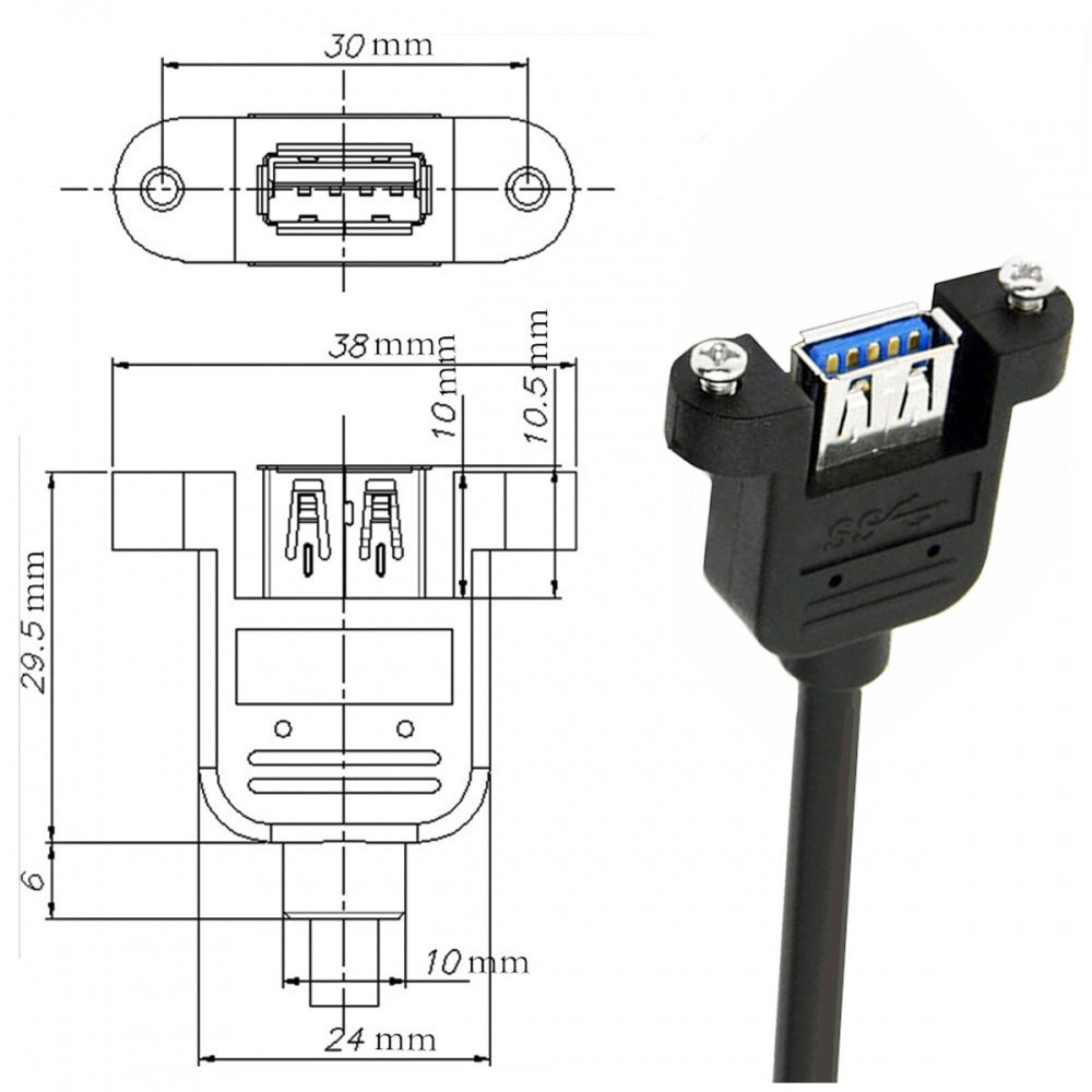Right Angled USB 3.0 Male to Female Type-A Panel Type Header Cable 90 Degree Connector 30cm