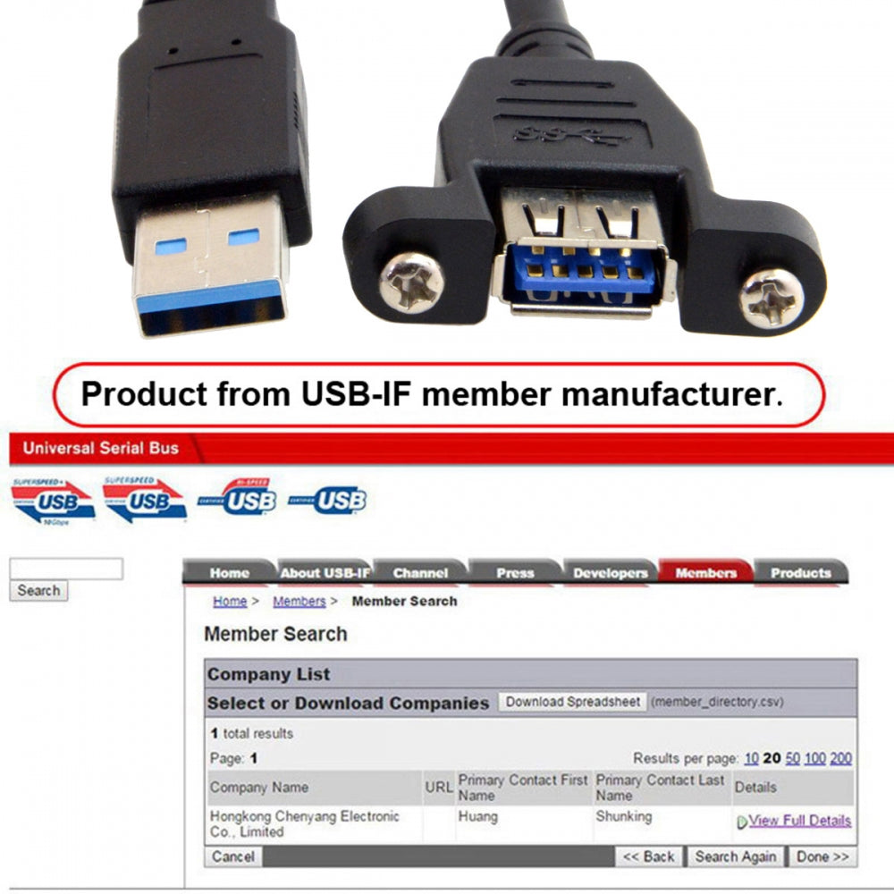 USB 3.0 Type A Male to Type A Female Extension Cable Panel Mount Type for Laptop Desktop