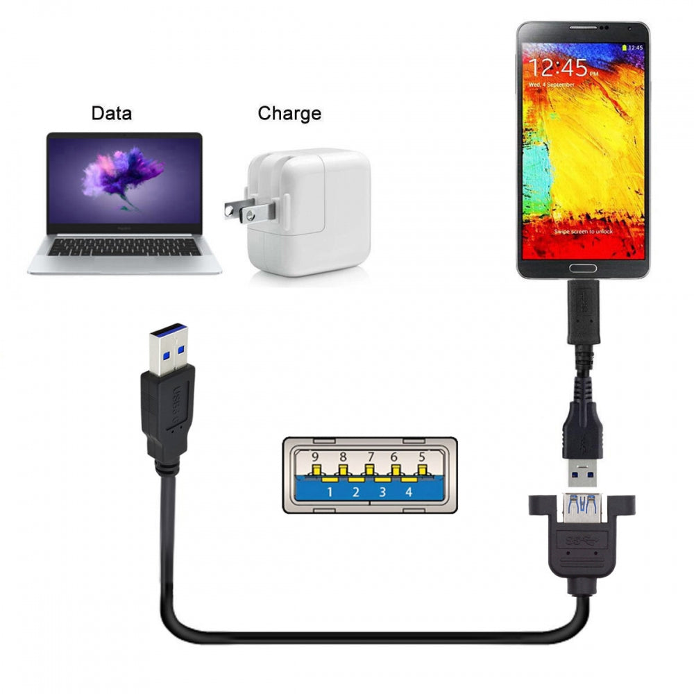 USB 3.0 Type A Male to Type A Female Extension Cable Panel Mount Type for Laptop Desktop