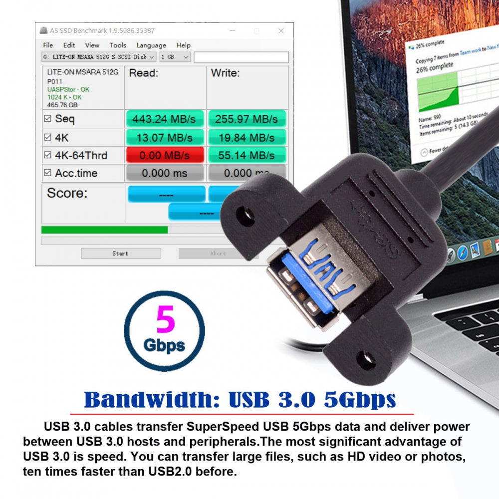 USB 3.0 Type A Male to Type A Female Extension Cable Panel Mount Type for Laptop Desktop