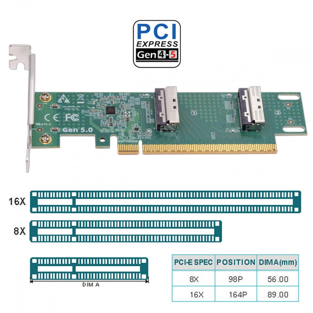 PCIE5.0 PCI-Express 16x to Dual MCIO 8i Mini Cool Edge IO SFF-TA-1016 VROC Virtual RAID Adapter for Mainboard SSD Graphics Card