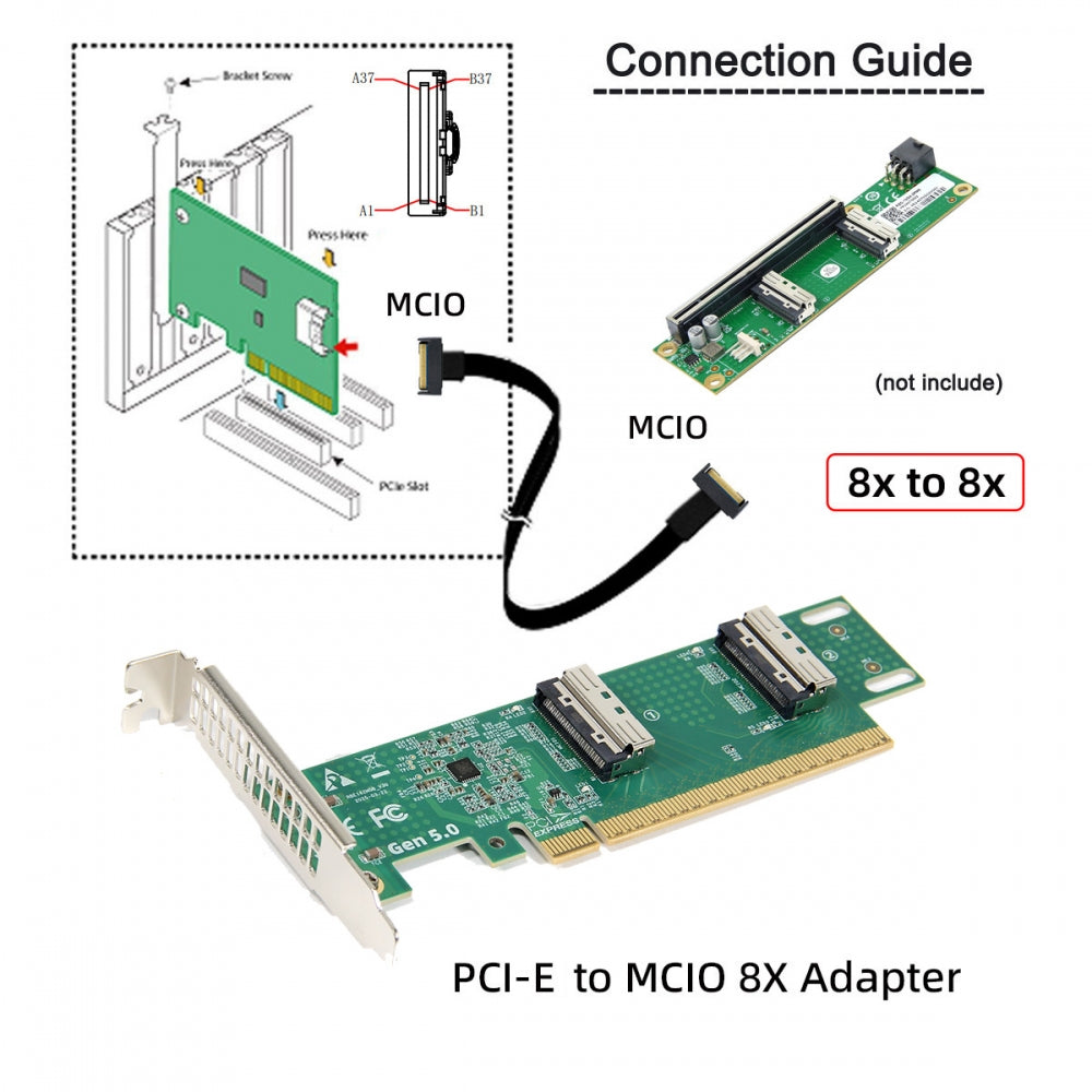 PCIE5.0 PCI-Express 16x to Dual MCIO 8i Mini Cool Edge IO SFF-TA-1016 VROC Virtual RAID Adapter for Mainboard SSD Graphics Card