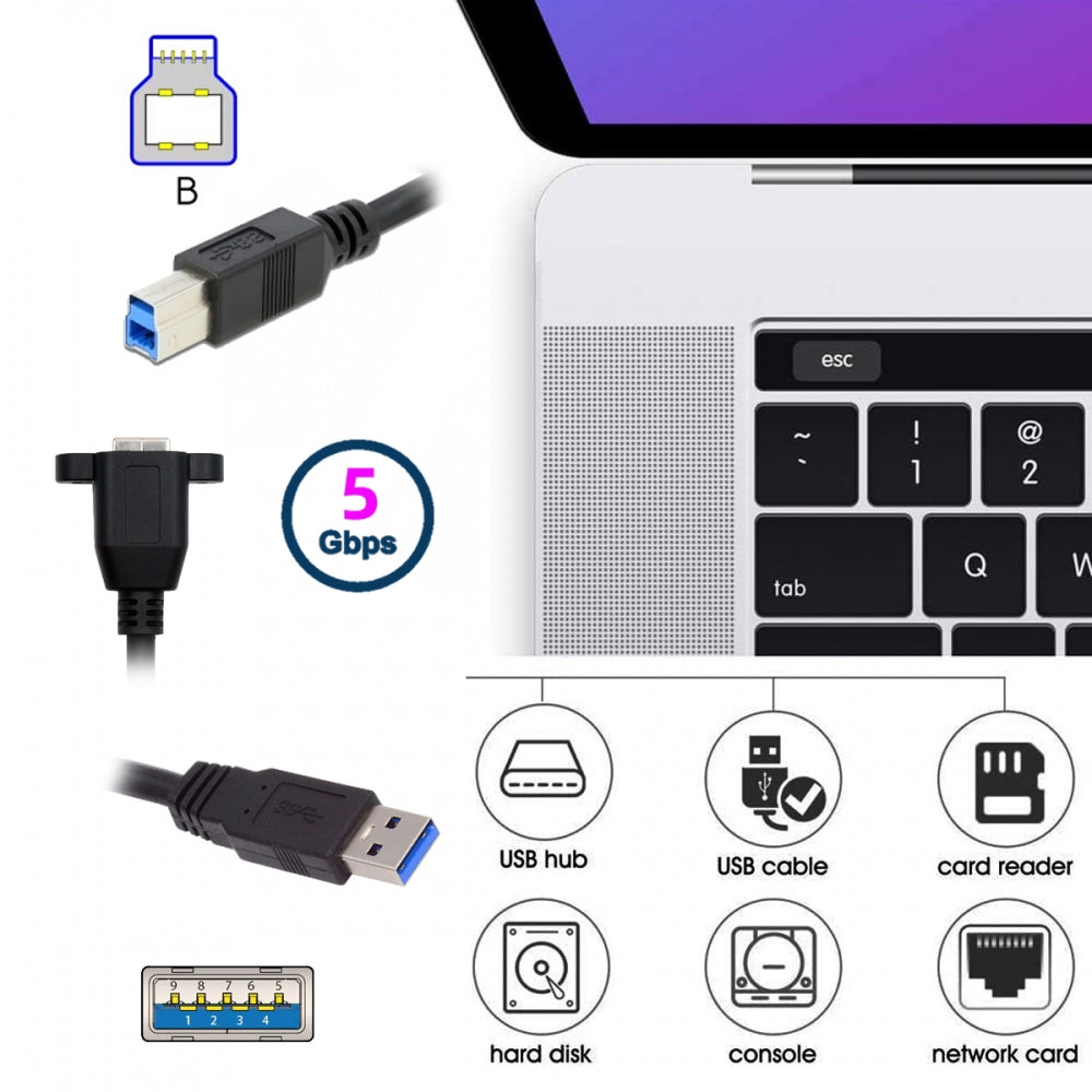 USB 3.0 Type-B Female to USB3.0 Type-A Male Cable Extension 5Gbps for Disk SSD Camera Data 30cm