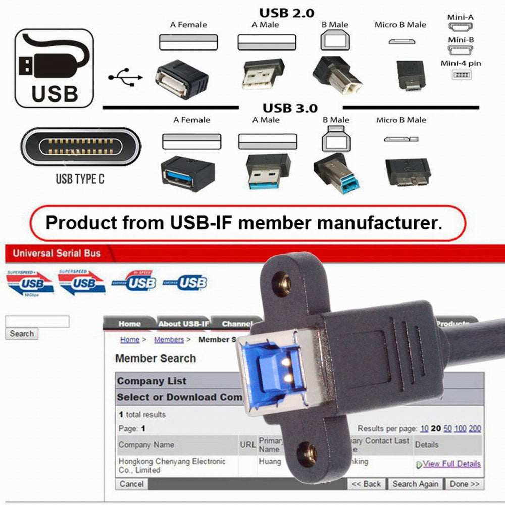 USB 3.0 Type-B Female to USB3.0 Type-B Male Cable Extension 5Gbps for Disk SSD Camera Data 30cm