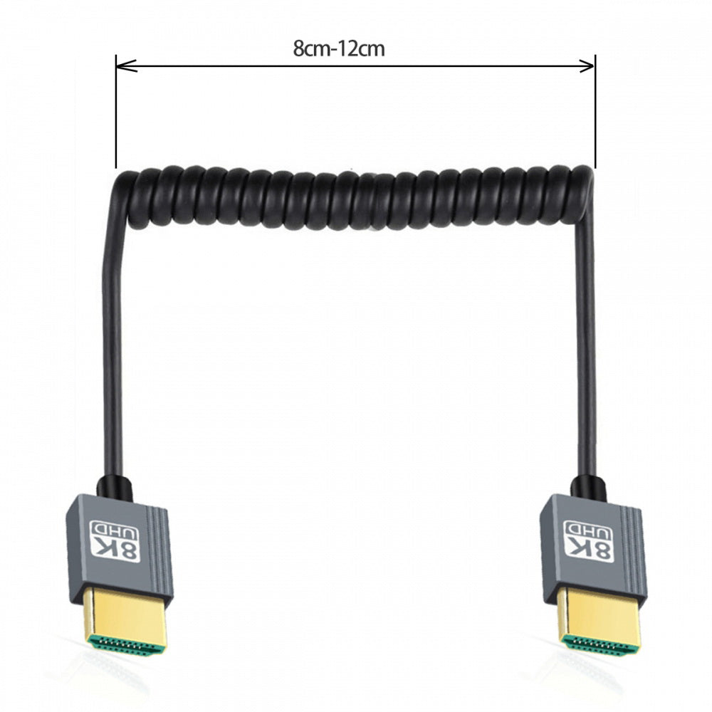 HDMI 2.1 Male to HDMI Male 8K 60hz Stretch Coiled Cable 100cm for HDTV Computer Laptop Monitor