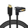 USB3.1 Type-C Male to Dual Thumbscrew Locking USB-C Vertical 90 Degree Up Down Angled 10Gbps Data Cable Panel Mount Type