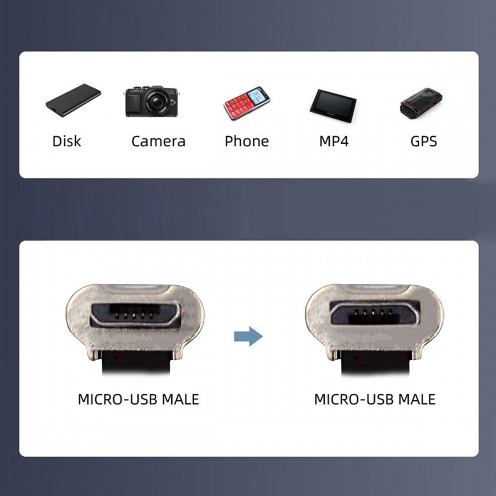 Micro USB2.0 Male to Micro USB Male 5Pin Ultra Slim Flat Data Charge Cable 16cm Down to Up Angle 90 Degree Connector