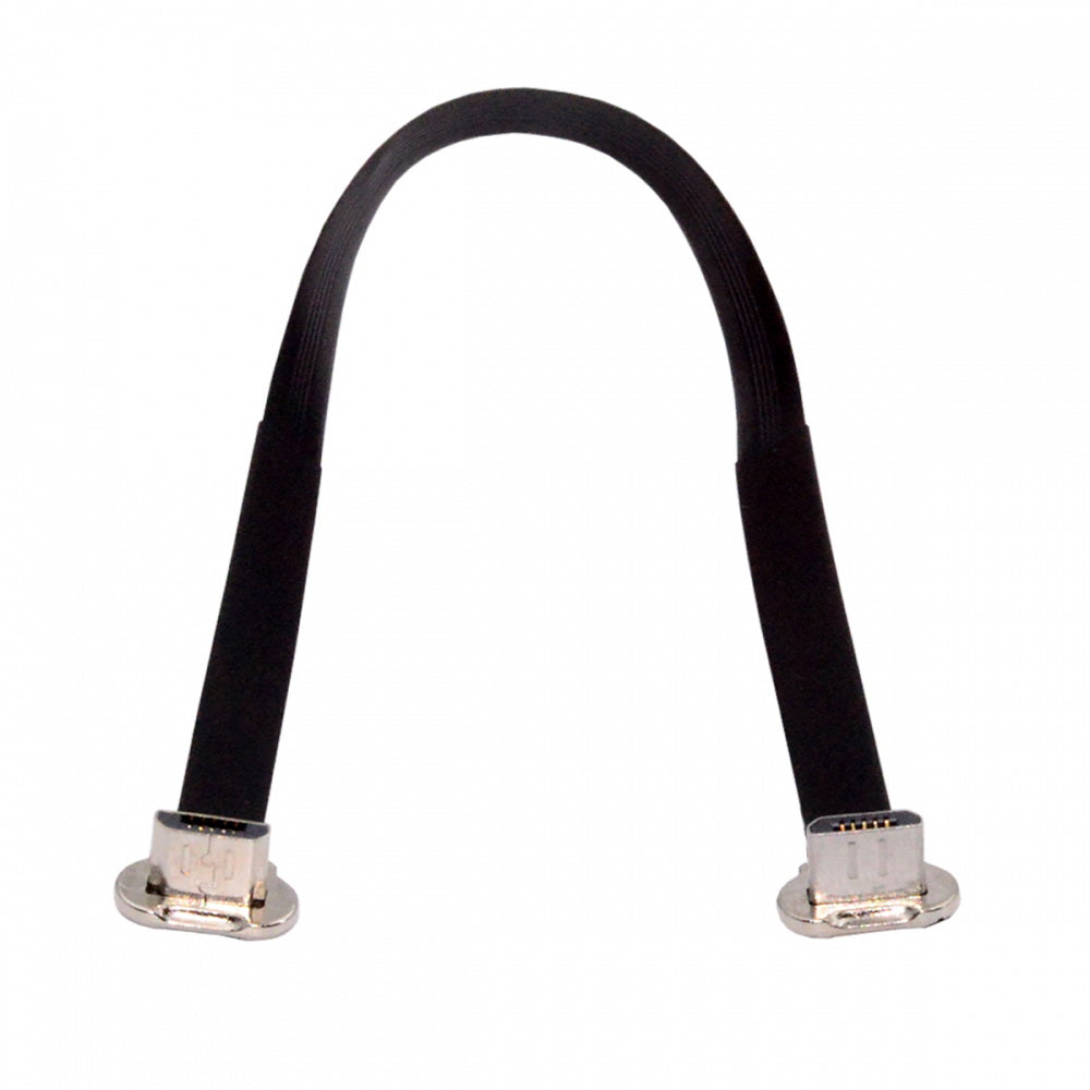 Micro USB2.0 Male to Micro USB Male 5Pin Ultra Slim Flat Data Charge Cable 16cm Down to Up Angle 90 Degree Connector