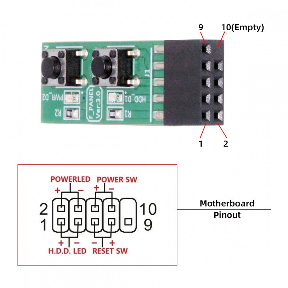 Reset Power Jumper for Computer Mainboard 10Pin Switching Board Adapter With Button For Maintenance Task