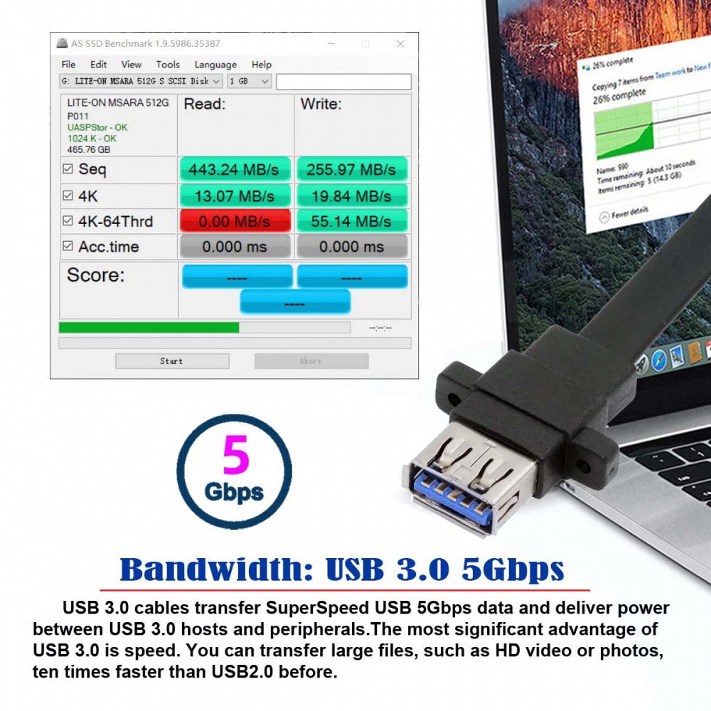 Ultra Flat Slim Dual Port USB 3.0 Female Type-A Panel Type to Motherboard 20Pin 19Pin Header Cable 50cm