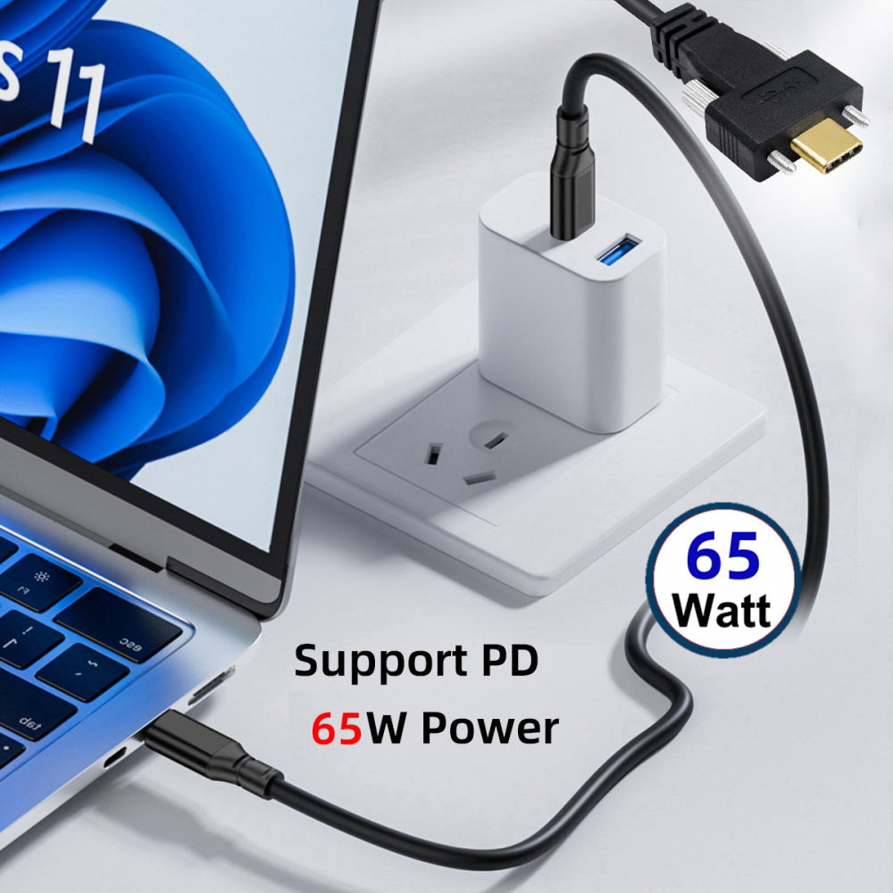 USB 3.1 Type-C Male to Dual Thumbscrew Locking USB-C 10Gbps Data 4K Cable Panel Mount Type