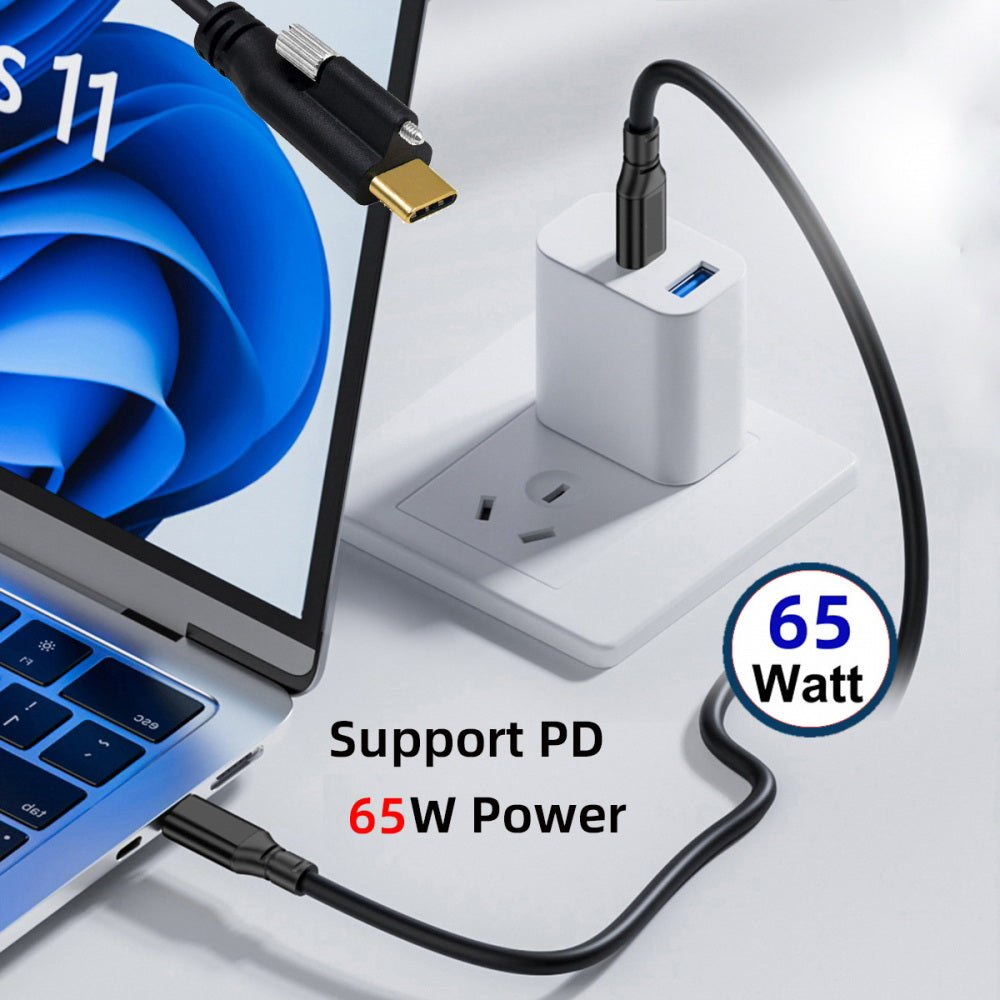 USB 3.1 Type-C Male to Single Thumbscrew Locking USB-C 10Gbps Data 4K Cable Panel Mount Type