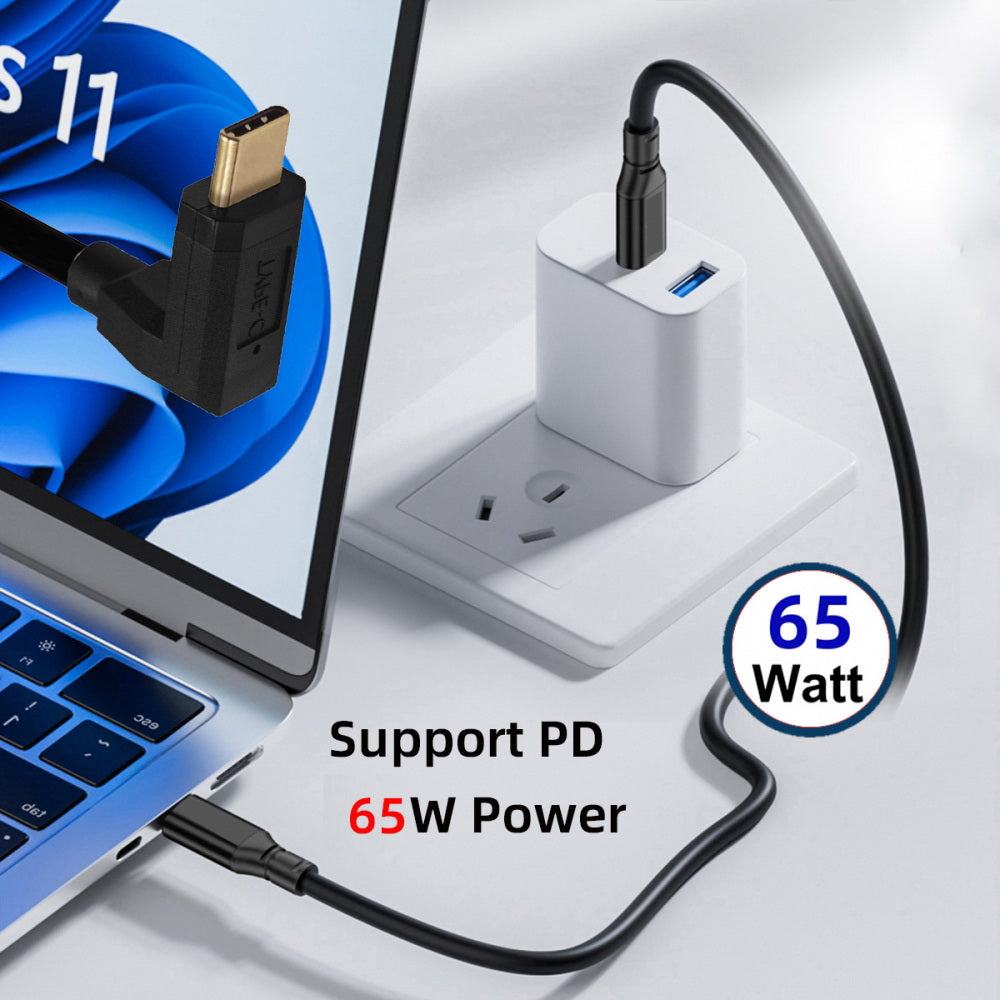 USB3.1 Type-C Male to USB-C Vertical 90 Degree Up Down Angled 10Gbps 4K Data Cable 65W