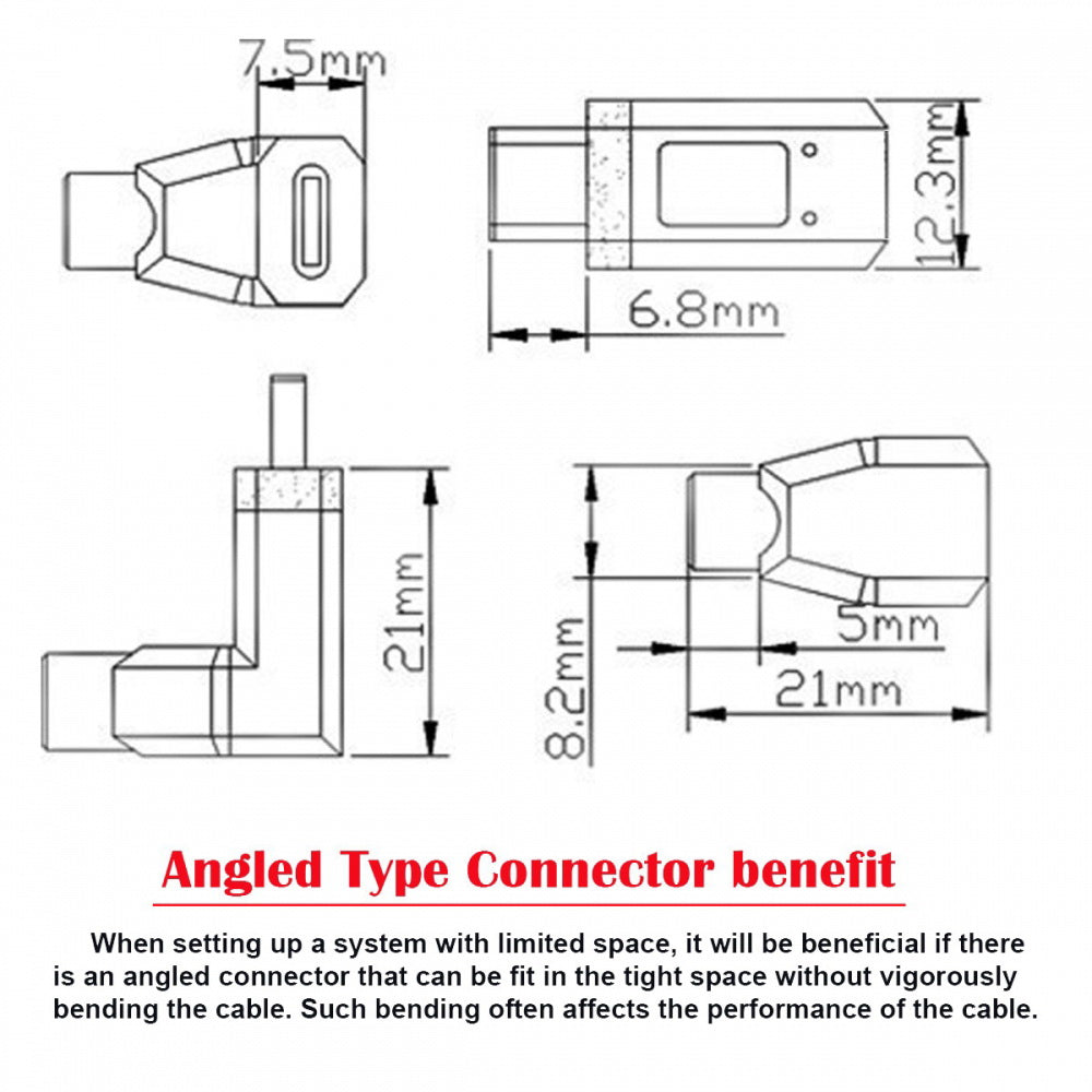 USB3.1 Type-C Male to USB-C Vertical 90 Degree Up Down Angled 10Gbps 4K Data Cable 65W
