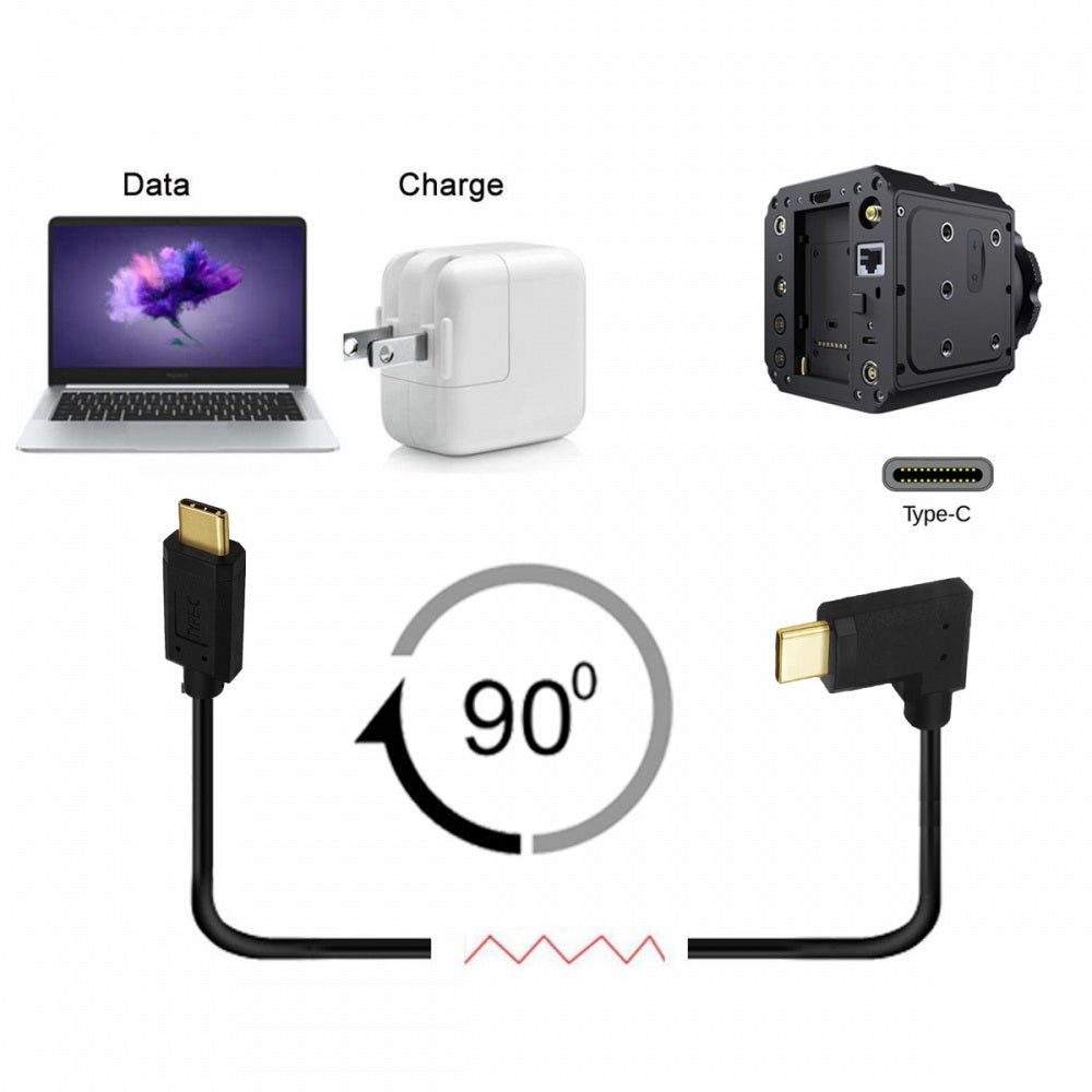 USB3.1 Type-C Male to USB-C Horizontal 90 Degree Left Right Angled 10Gbps Data Cable 65W