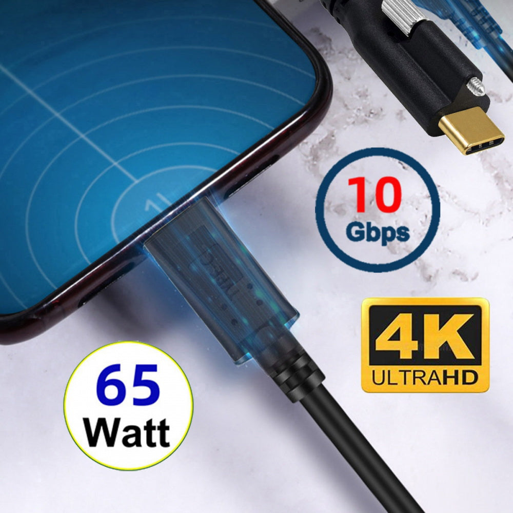 USB 3.1 Type-C Male to Single Thumbscrew Locking USB-C 10Gbps Data 4K Cable Panel Mount Type