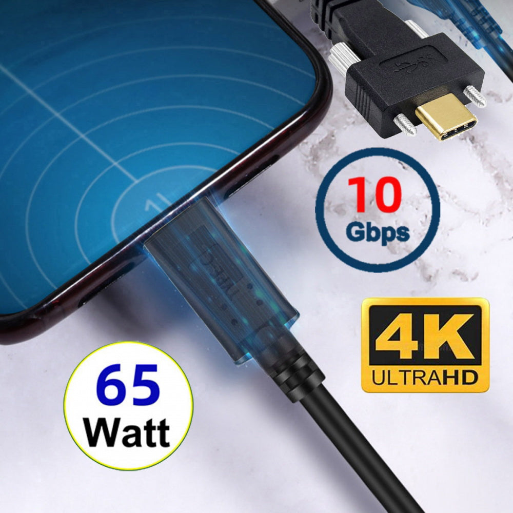 USB 3.1 Type-C Male to Dual Thumbscrew Locking USB-C 10Gbps Data 4K Cable Panel Mount Type