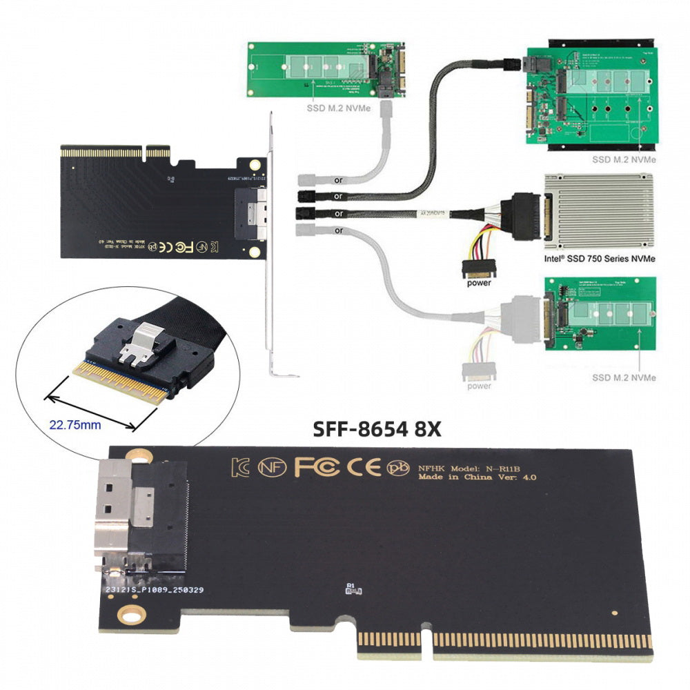 External Slimline SFF-8654 8X 74Pin to PCIE Express 3.0 PCIE4.0 Raid Card VROC Raid0 Hyper Adapter