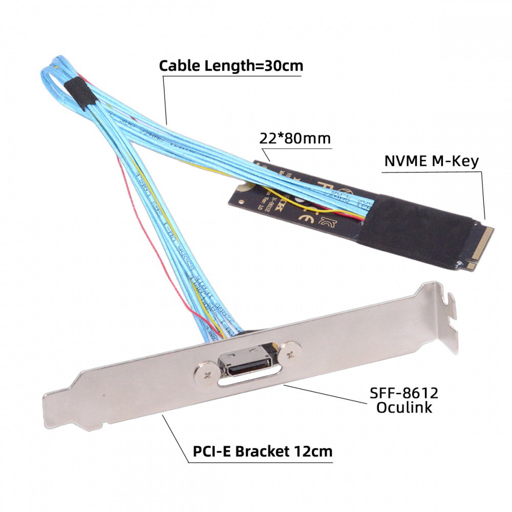2280 NGFF PCI-E4.0 M.2 M-key to Oculink SFF-8612 SFF-8611 Host Cable 30cm with Bracket for NVME U.2 SSD eGPU