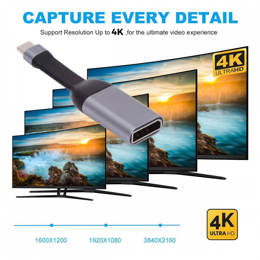 USB-C Type-C Source to Displayport 4K 60hz Sink HDTV Adapter Ultra Slim Flat Cable 1080p for Laptop Tablet Phone