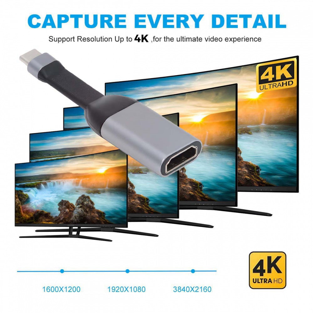 USB-C Type-C Source to HDMI 4K 60hz Sink HDTV Adapter Ultra Slim Flat Cable 1080p for Laptop Tablet Phone