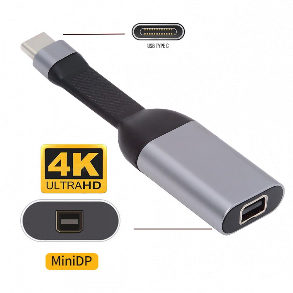 USB-C Type-C Source to Mini DP Displayport 4K 60hz Sink HDTV Adapter Ultra Slim Flat Cable 1080p for Laptop Tablet Phone