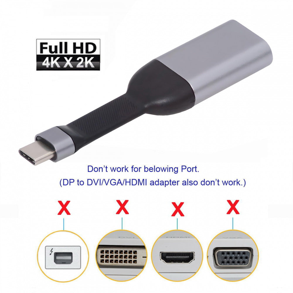 USB-C Type-C Source to Mini DP Displayport 4K 60hz Sink HDTV Adapter Ultra Slim Flat Cable 1080p for Laptop Tablet Phone