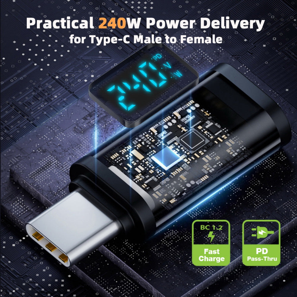 USB5.0 80Gbps Male to Female Extension Adapter Smart LED Display Switch with 240W 8K 5K Compatible with USB4.0 Thunderbolt3/4/5