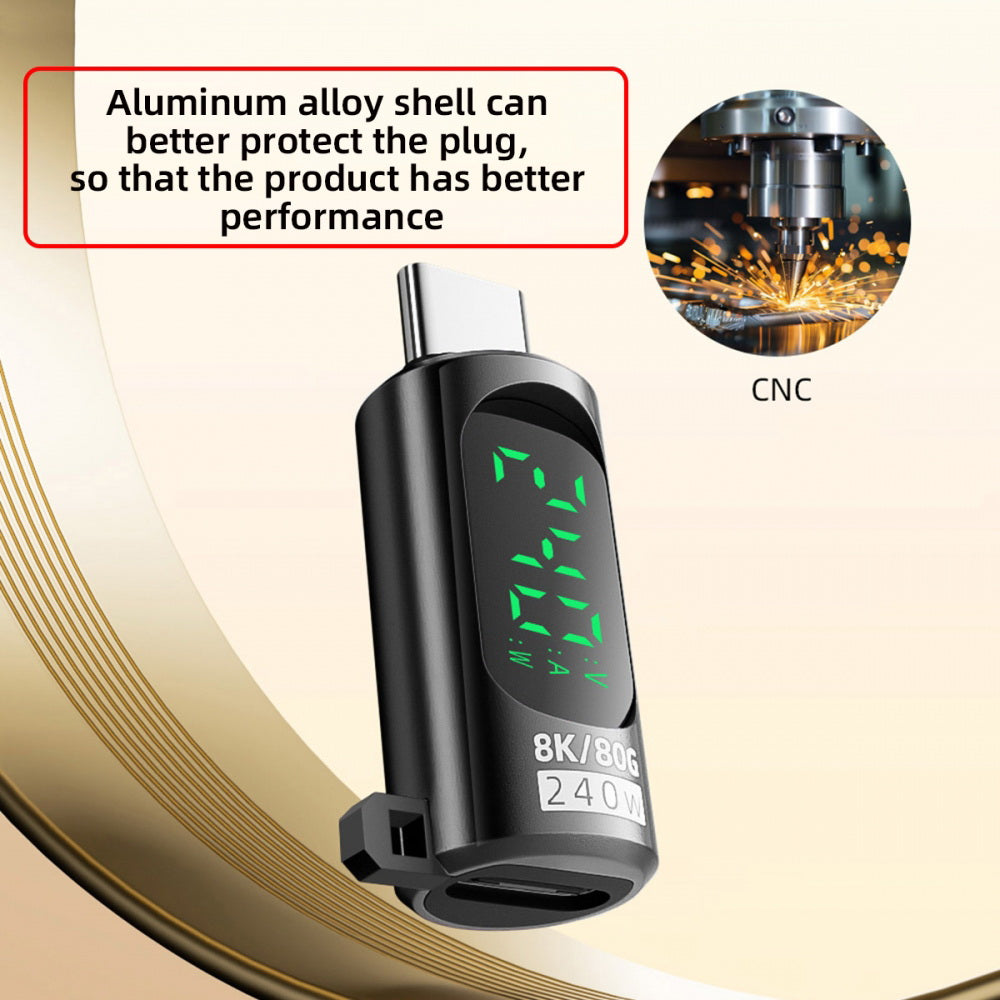 USB5.0 80Gbps Male to Female Extension Adapter Smart LED Display with 240W 8K 5K Compatible with USB4.0 Thunderbolt3/4/5