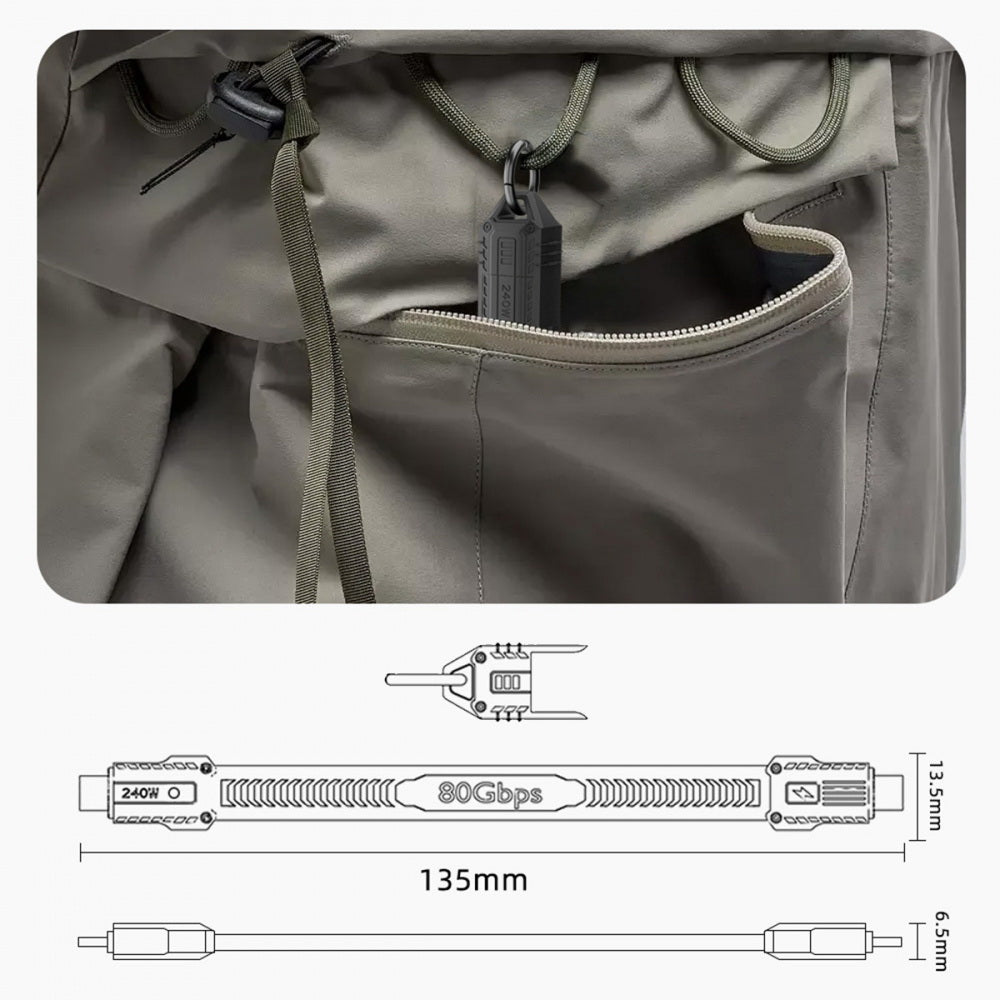 USB5.0 80Gbps Flat Slim FPC Cable 240W 16K@30hz 8K 60Hz 5K Lanyard Strap Chain Compatible with 40Gbps USB4.0 Thunderbolt3/4/5