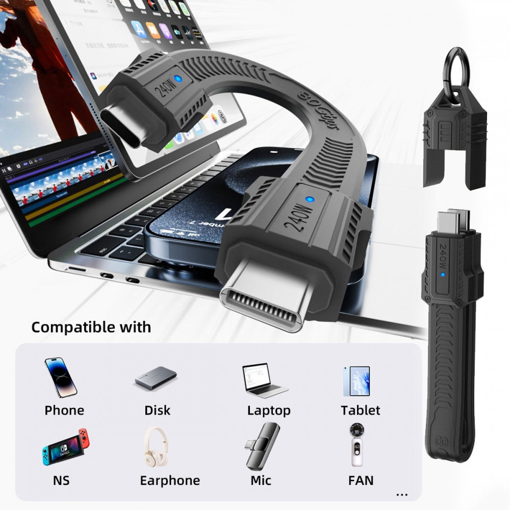 USB5.0 80Gbps Flat Slim FPC Cable 240W 16K@30hz 8K 60Hz 5K Lanyard Strap Chain Compatible with 40Gbps USB4.0 Thunderbolt3/4/5