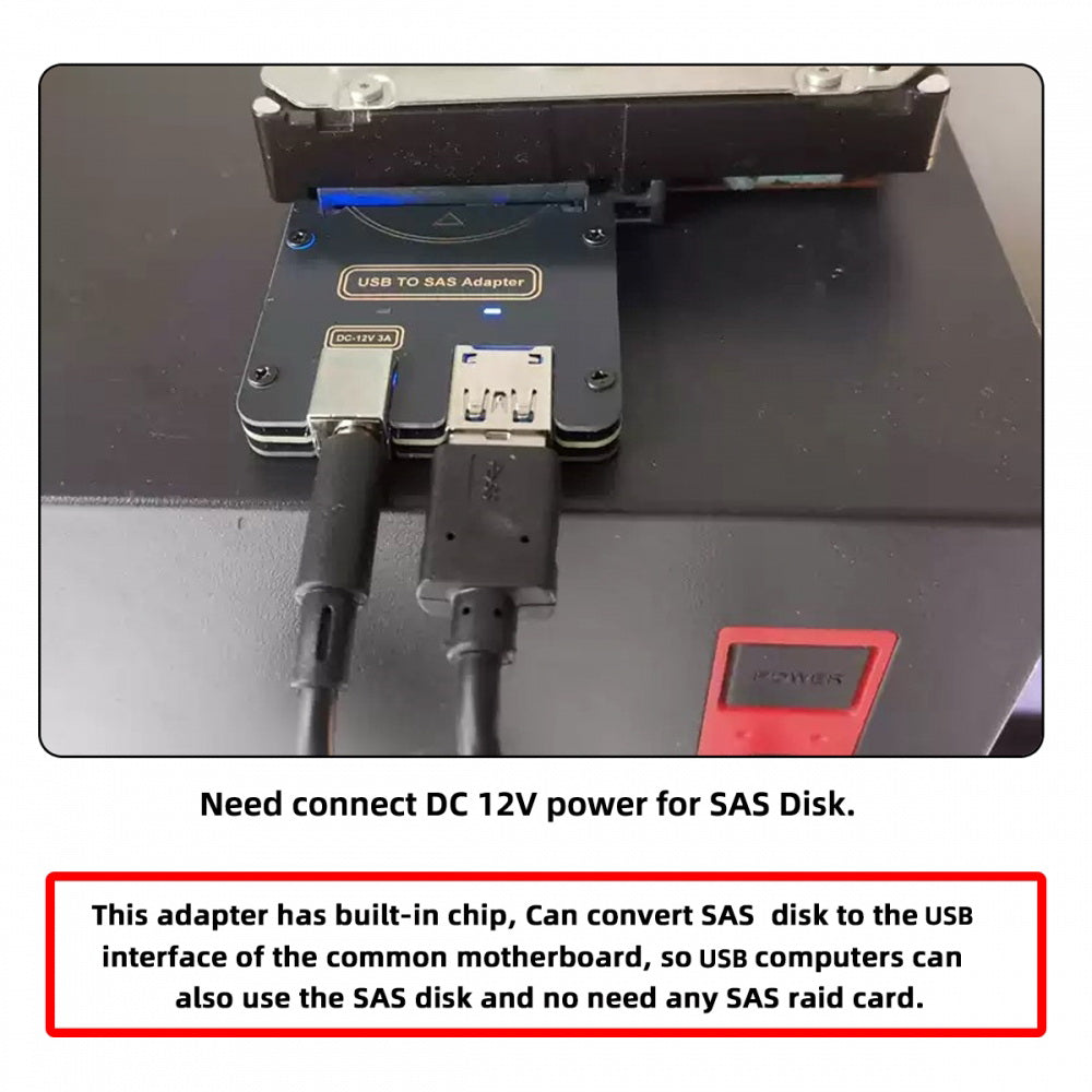 SFF-8482 SAS 29Pin to USB 3.0 5Gbps Hard Disk Drive Raid Adapter with Chipset and Power Port (Need 12V/3A Power Supply)
