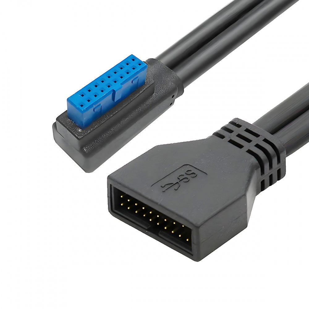 Left Angled USB 3.0 20Pin 19Pin Male Low Profile to Female Extension 5Gbps Cable 90 Degree for Motherboard