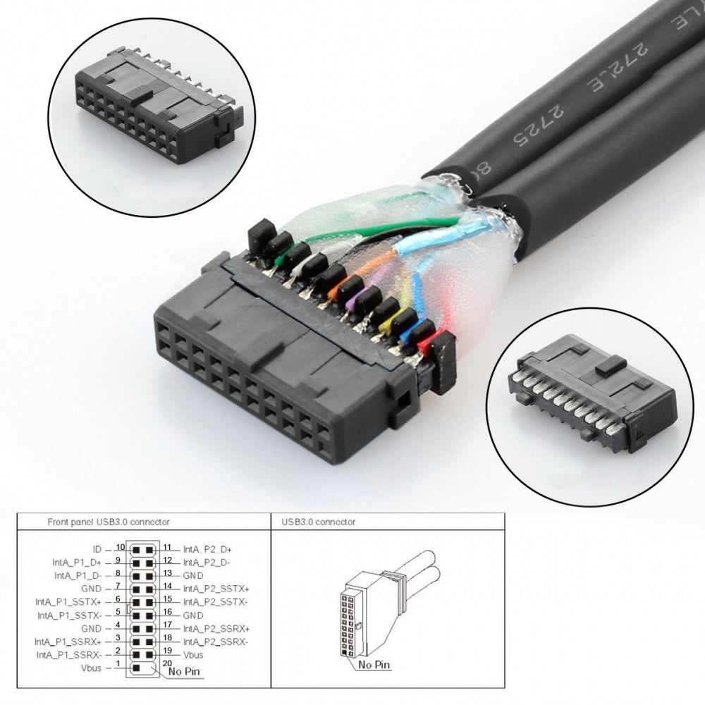Left Angled USB 3.0 20Pin 19Pin Male Low Profile to Female Extension 5Gbps Cable 90 Degree for Motherboard