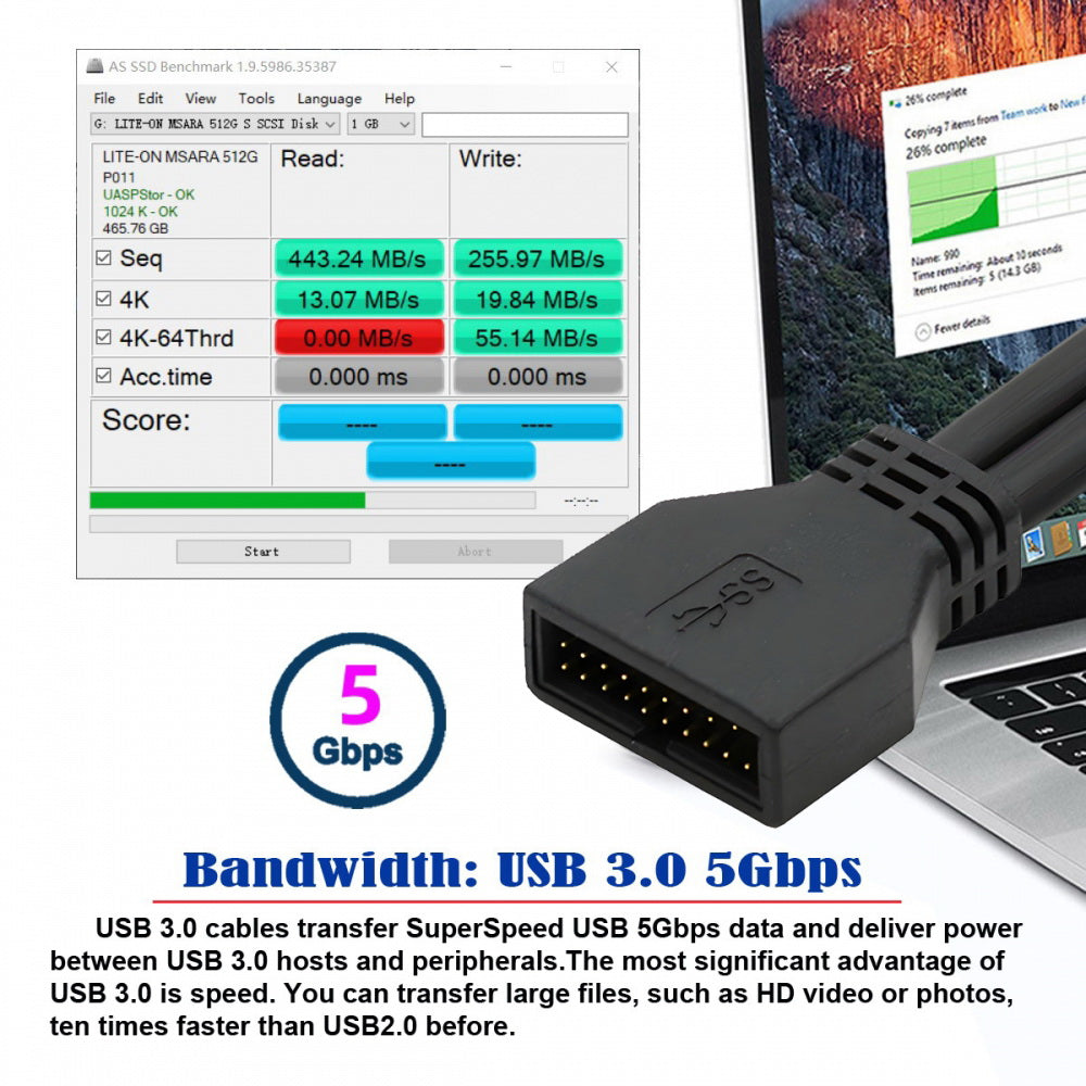 Left Angled USB 3.0 20Pin 19Pin Male Low Profile to Female Extension 5Gbps Cable 90 Degree for Motherboard
