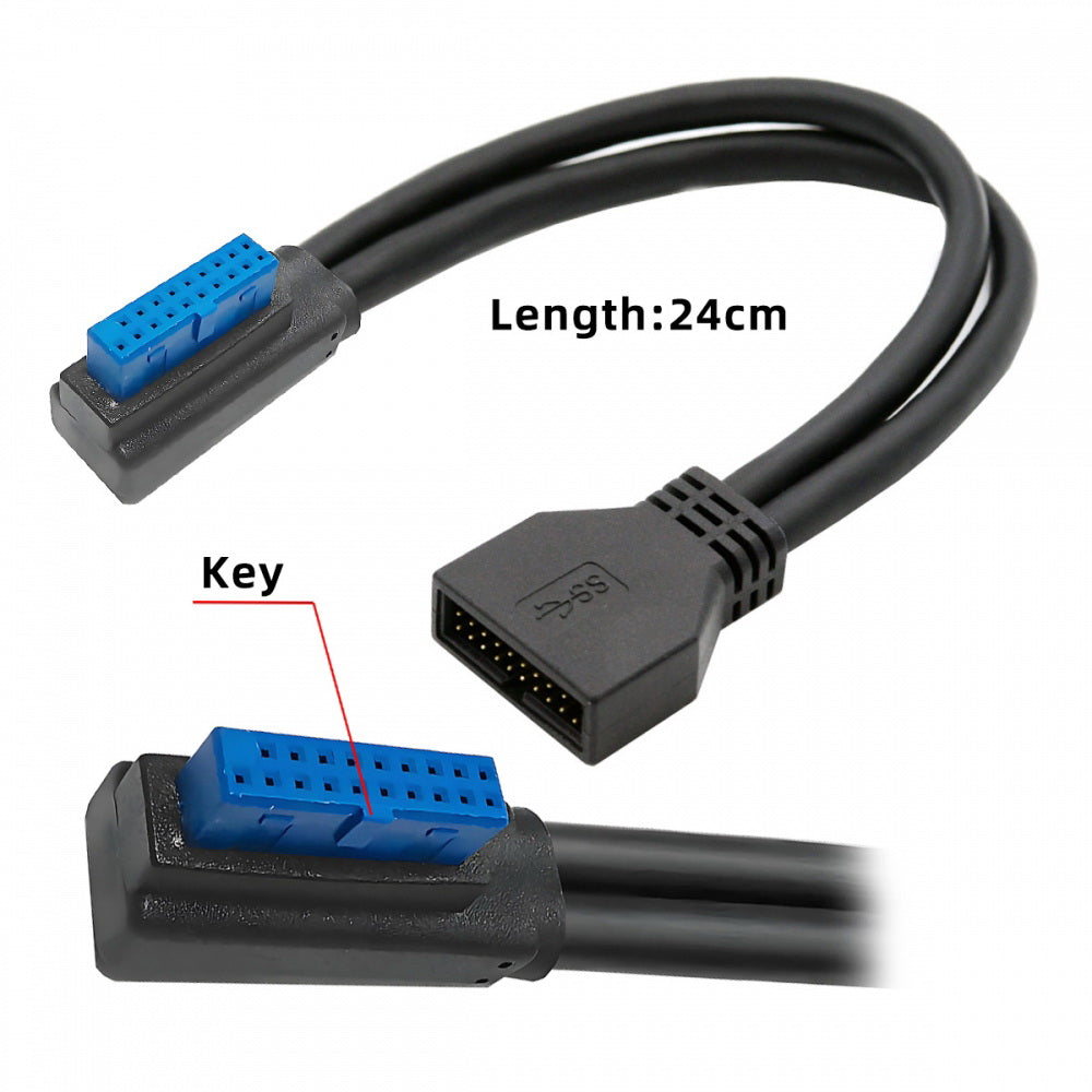 Left Angled USB 3.0 20Pin 19Pin Male Low Profile to Female Extension 5Gbps Cable 90 Degree for Motherboard