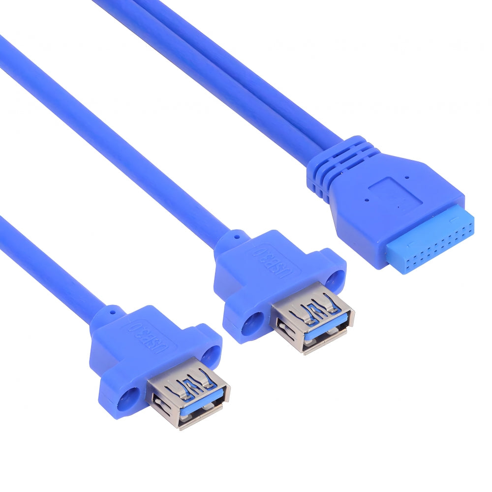 Dual Port USB 3.0 Female Type-A Panel Type to Motherboard 20Pin 19Pin Header Cable 50cm